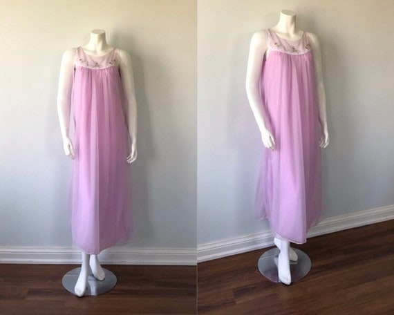Vintage Chiffon Nightgown, 1960s Chiffon Nightgown