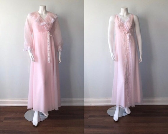 Vintage Pink Chiffon Peignoir Set, Shadowline, 196