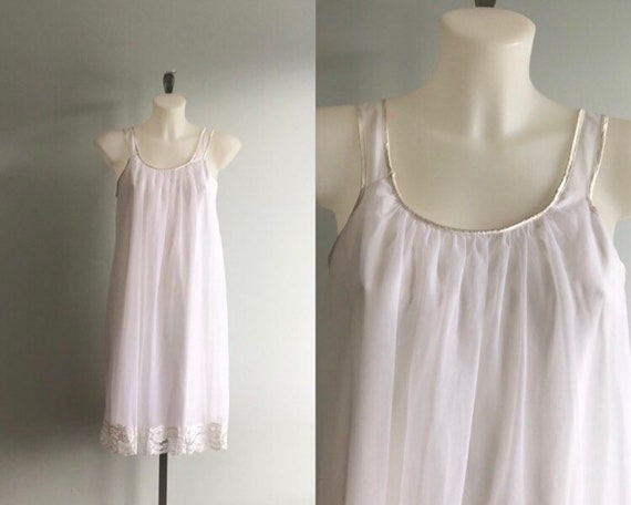 Vintage White Chiffon Nightgown, White Chiffon Nig