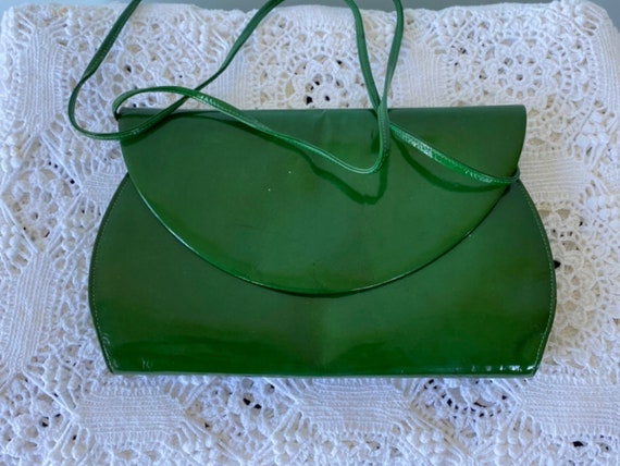 Vintage Green Patent Clutch, 1960s Green Handbag,