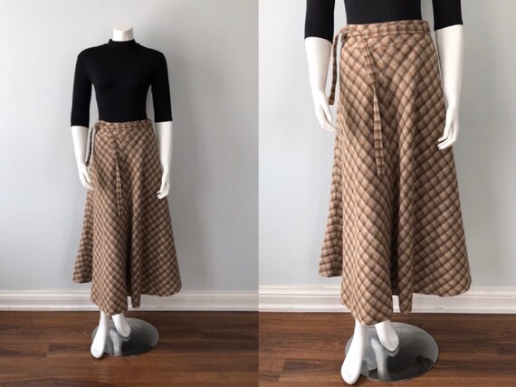 Vintage Plaid Tea Length Skirt, Maxi Skirt, Vintag