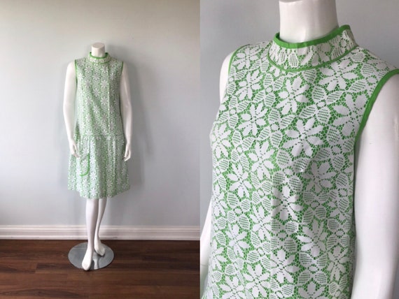 Vintage White Floral Lace Dress, Lace Dress, 1960s