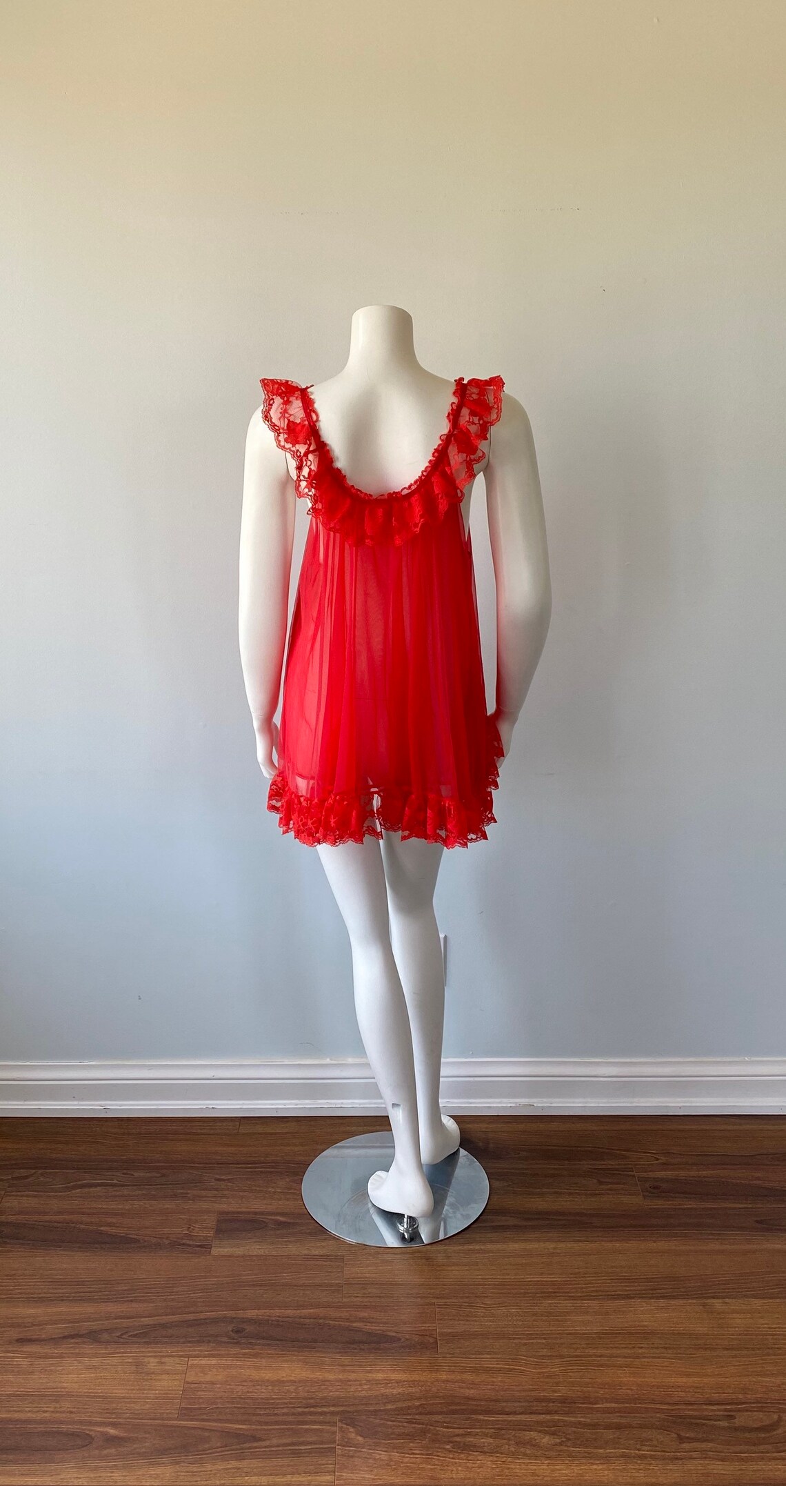 Vintage Red Chiffon Baby Doll Red Chiffon Baby Doll Short Etsy
