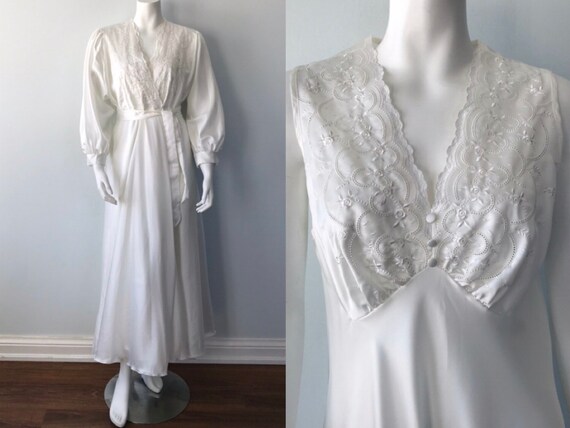 Vintage Ivory Peignoir Set, 1980s Peignoir Set, Si