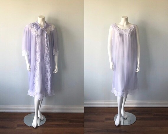Vintage Double Chiffon Peignoir Set, Lavender Chif