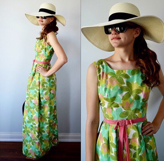 Vintage 1960s Maxi Dress, Vintage Formal Dress, Fl