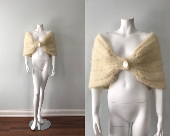 Vintage Mohair Wrap, Vintage Mohair Shrug, Ivory W