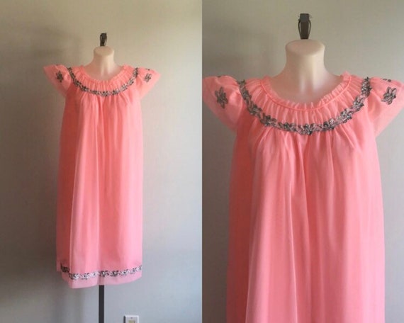 1960s Pink Chiffon Nightgown, Canadian Maid, 1960s