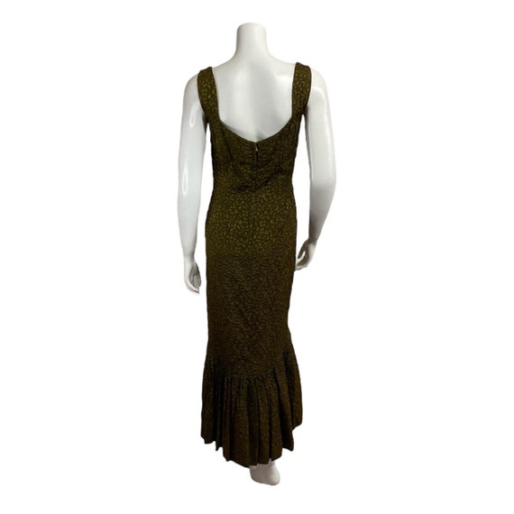 Rare Vintage Mermaid Green Brocade Evening Gown D… - image 8