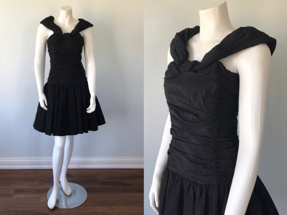 Vintage 1980s Laura Ashley Black Cocktail Dress. B