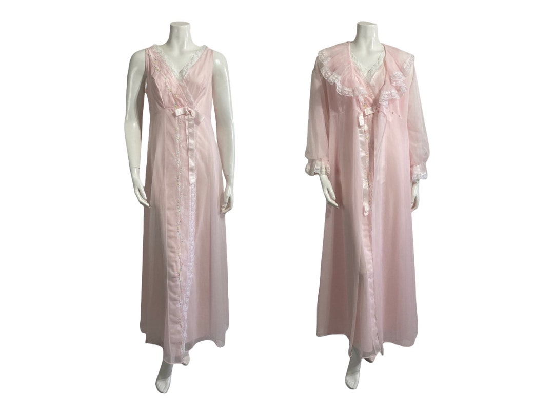 Vintage Pink Chiffon Peignoir Set 1960s Shadowline Romantic Wedding ...