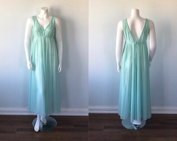 Vintage Mint Green Nightgown, 1970s Nightgown, Lin