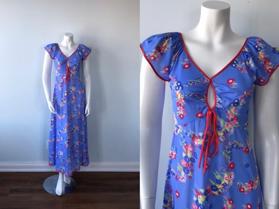 Vintage Blue Floral Nightgown, Silfra, Vintage Nig