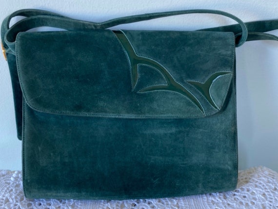 Vintage Green Suede Handbag, Bally, Vintage Handba