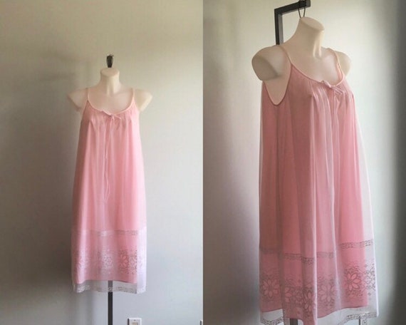 Vintage Pink Chiffon Nightgown, Vintage Chiffon Ni