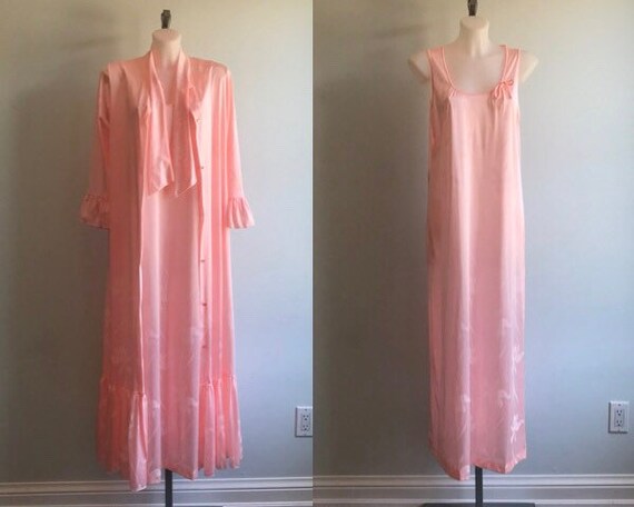 Vintage Pink Peignoir Set, Linda Lingerie, Pink Pe