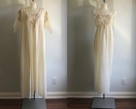 Vintage Claire Haddad Peignoir Set, Pale Yellow Pe