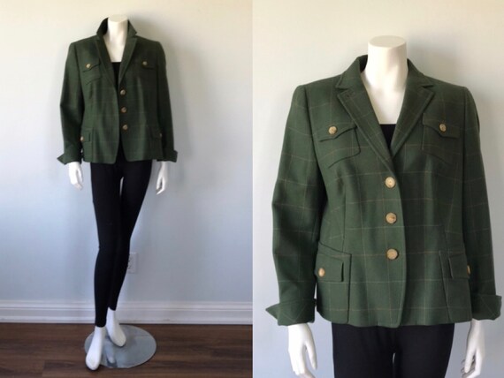 Vintage Green Wool Jacket, Vintage Green Blazer, A