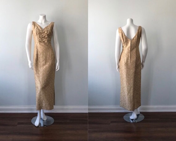 Vintage Cream And Gold Brocade Evening Gown, 1960s