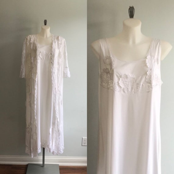 Vintage White Peignoir Set, White Peignoir, 1970s