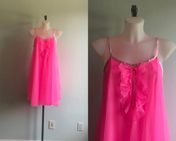 Vintage Vanity Fair Pink Chiffon Nightgown, Vintag