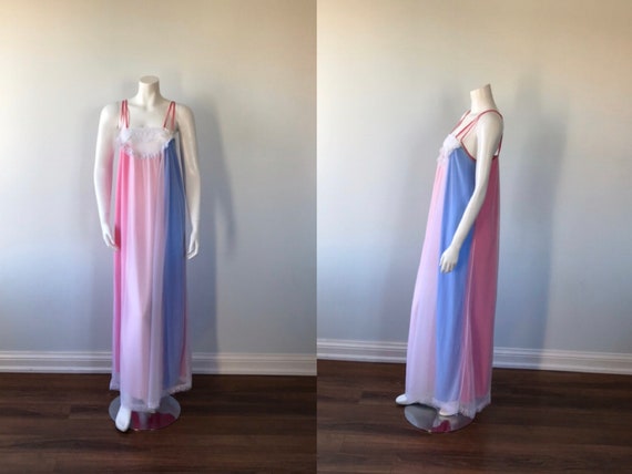 Vintage White Chiffon Nightgown, 1960s Chiffon Nig