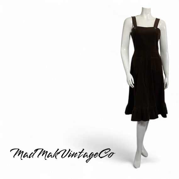 Vintage Brown Corduroy Jumper Dress 1970s - image 1