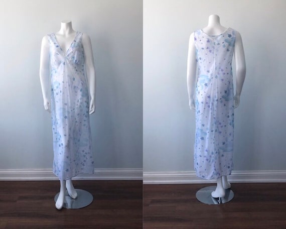 Vintage Nightgown, 1980s Nightgown, Graziella, Blu