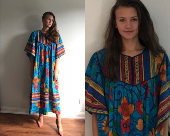 Vintage Cotton Caftan, La Lingerie, 1970s Cotton C