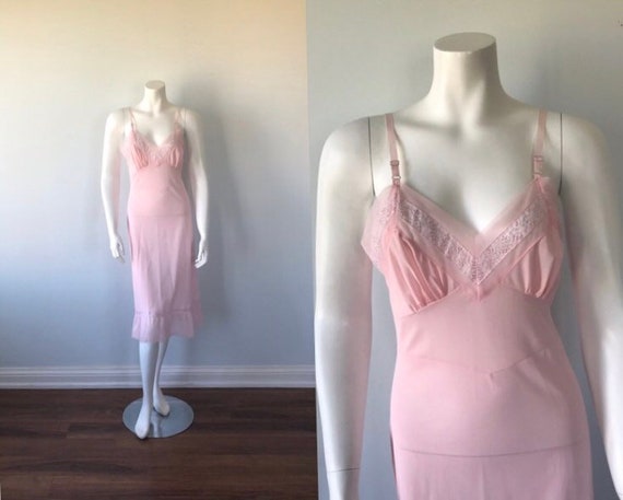 Vintage Pink Full Slip, French Maid, Vintage Slip,