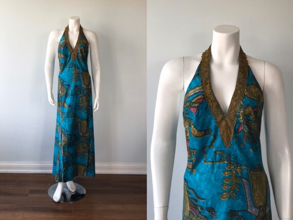 Vintage 1970s Halter Maxi Dress, 1970s Maxi Dress,