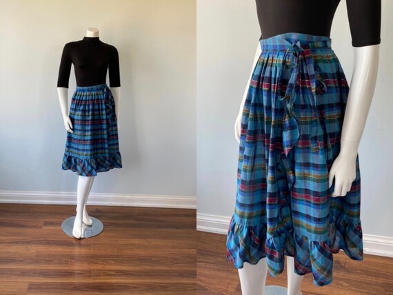 Vintage J. Tiktiner Skirt, Blue Plaid Skirt, J. Ti