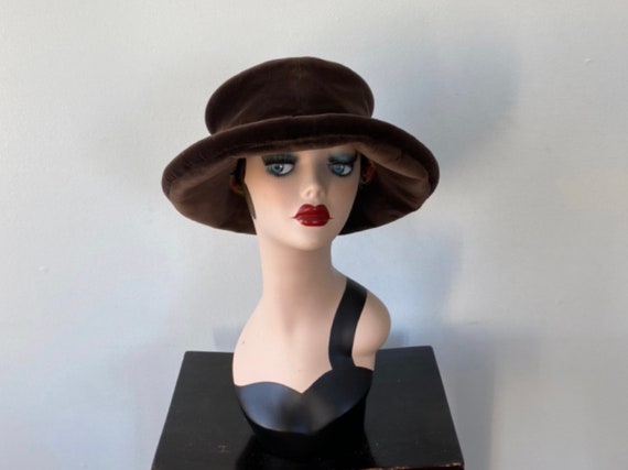 Vintage Brown Velvet Brimmed Hat, Shelley West, Fa