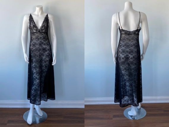 Black Lace Nightgown, Vintage Nightgown, Christine