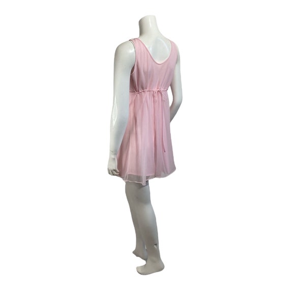 Vintage Pink Chiffon Nightgown 1970s French Maid - image 8