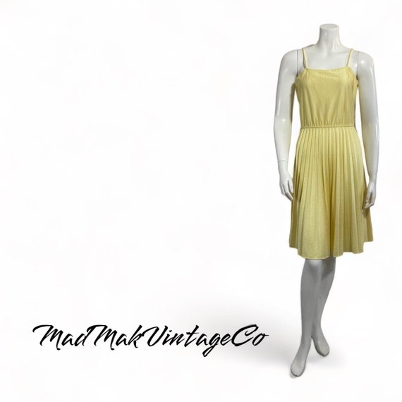 Vintage Yellow Pleated Dress 1960s Pussy Cat Carl… - image 1