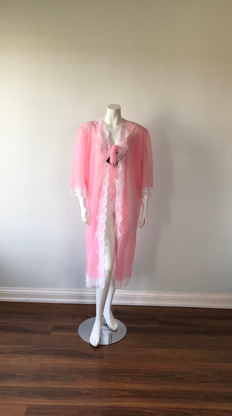 Vintage Double Chiffon Negligee Vintage Chiffon Robe 1960s Chiffon Negligee Vintage Pink Negligee