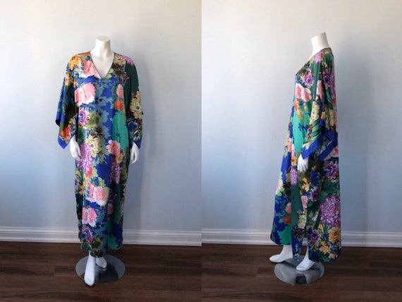 Vintage Floral Caftan, Natori, 1990s Caftan, Vinta