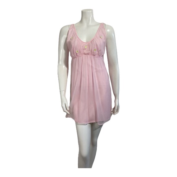 Vintage Pink Chiffon Nightgown 1970s French Maid - image 7