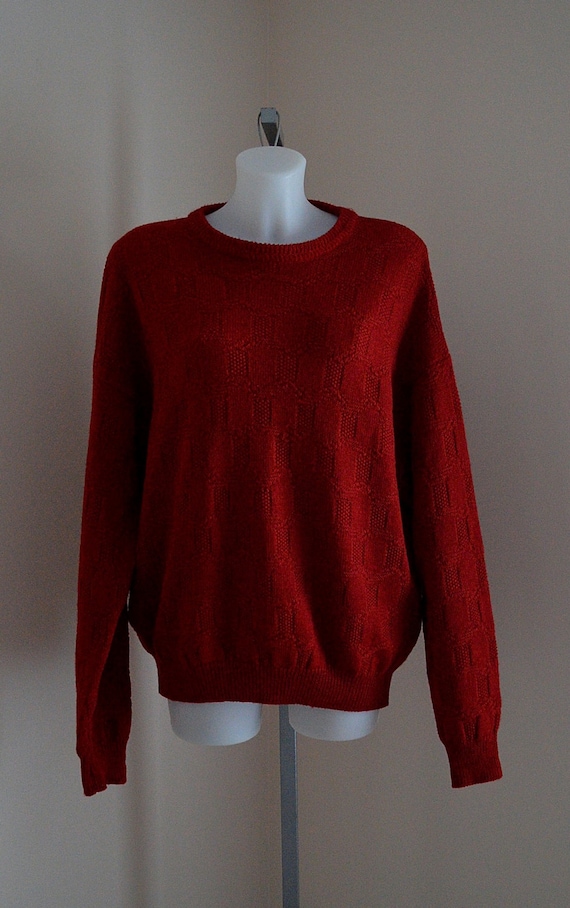 Vintage 1980s Yves Saint Laurent Red Wool Mens Swe