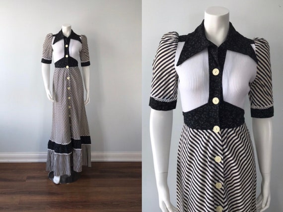 Vintage Maxi Dress, Black and White Maxi Dress, Al