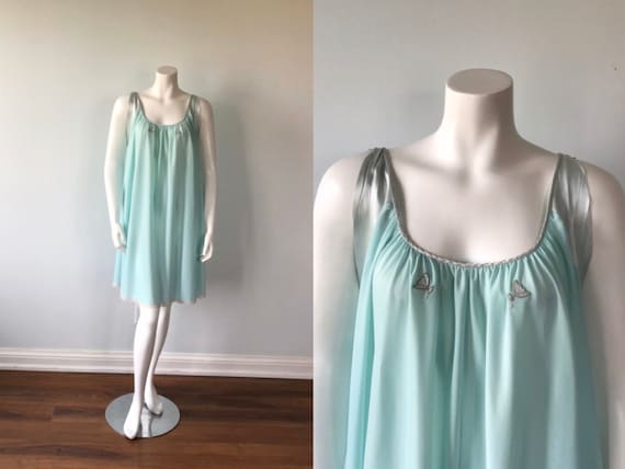 Vintage Lucie Ann Nightgown, Mint Green Nightgown,