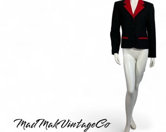Vintage Miss Pendleton Black and Red Wool Blazer 1980s Miss Pendleton