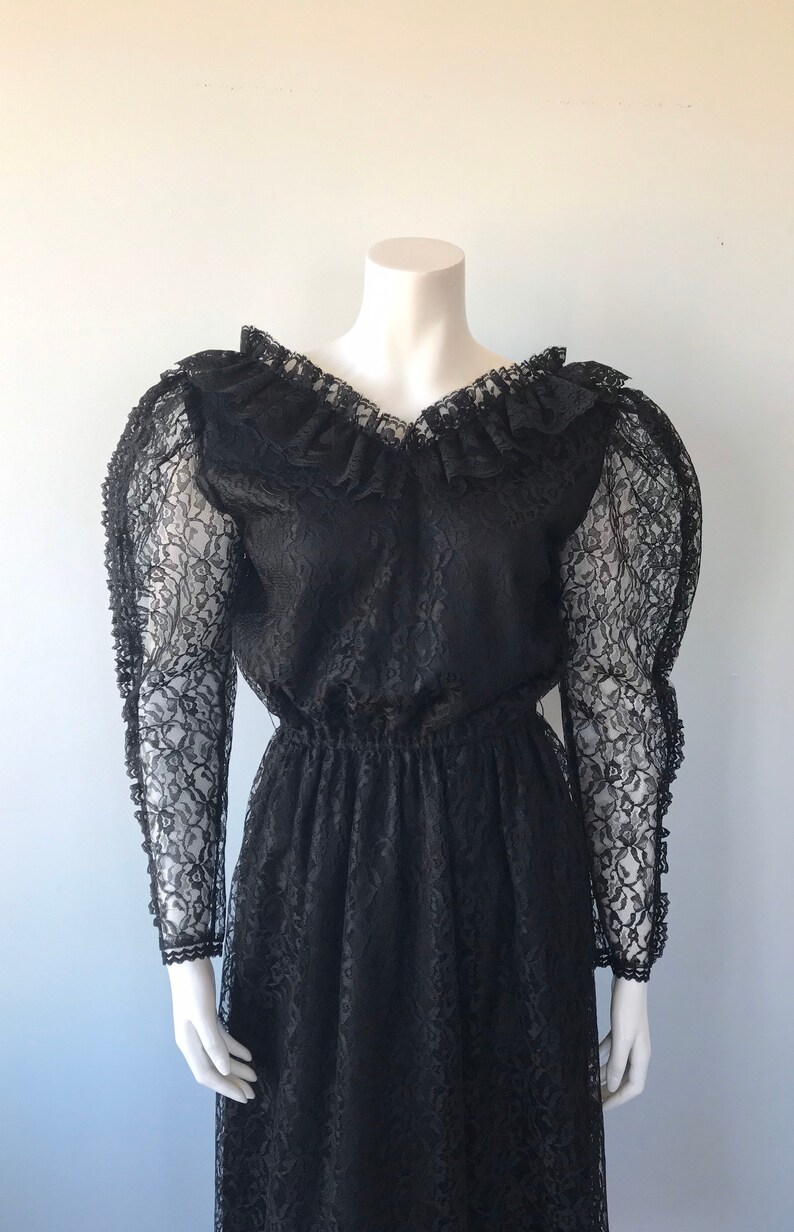 Vintage Black Lace Dress 1970s Lace Dress 1970s Dress Black Lace Dress Evening Dress Pat Mcdonagh Evening Dress