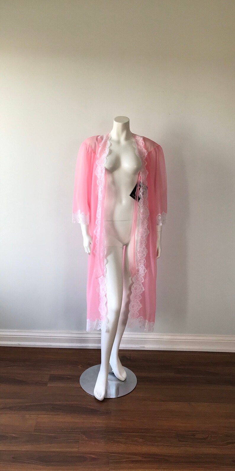 Vintage Double Chiffon Negligee Vintage Chiffon Robe 1960s Chiffon Negligee Vintage Pink Negligee