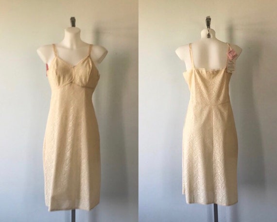 Vintage Full Slip, Vintage Beige Lace Full Slip, L