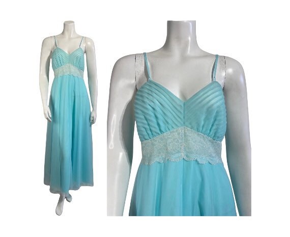 Vintage Aqua Chiffon Nightgown / 1960s / Linda Li… - image 1