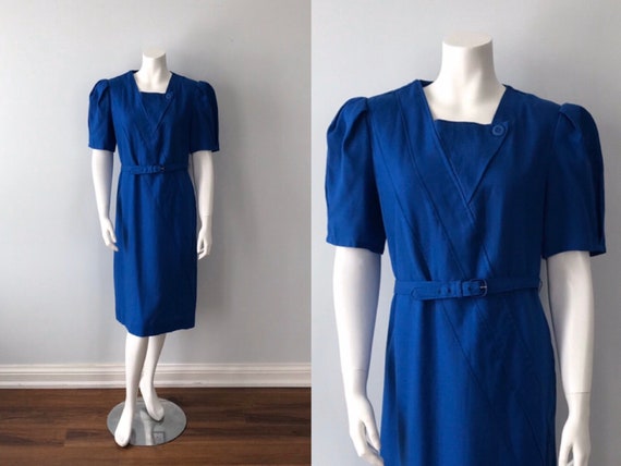 Vintage Blue Dress, Lanvin, 1970s Dress, Vintage L