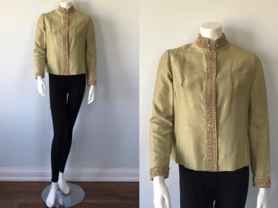 Vintage Pale Green Jacket, Vintage Silk Jacket, Ev