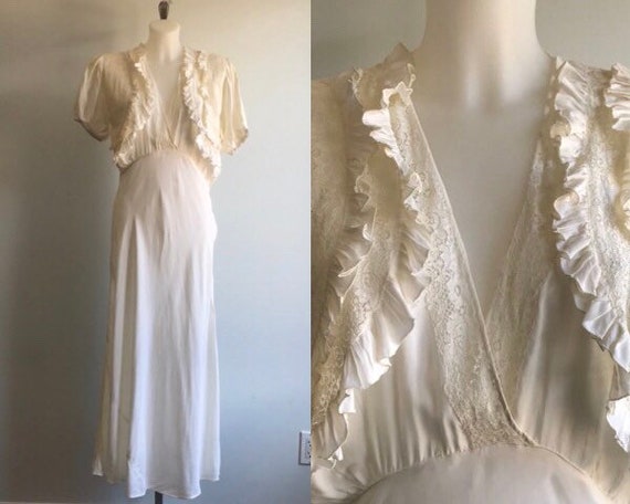 Vintage Ivory Nightgown, 1930s Nightgown, Wedding,